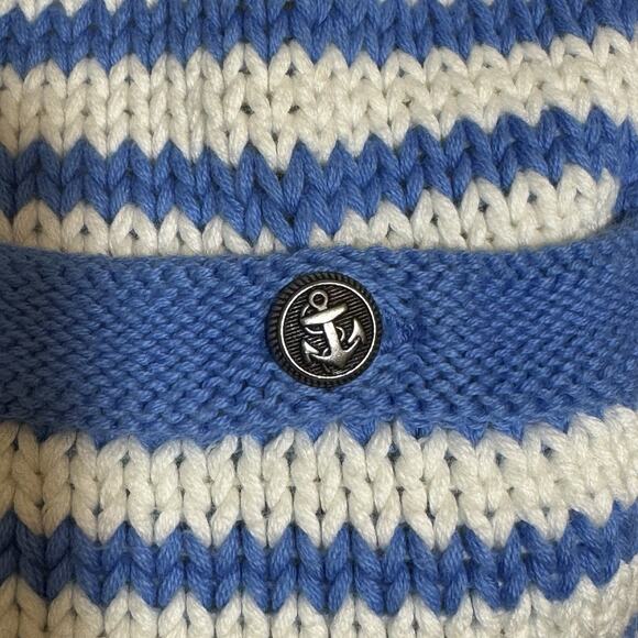 Land's End Drifter Open Front Striped Cardigan Sweater Size L Anchor Coastal - Picture 4 of 6